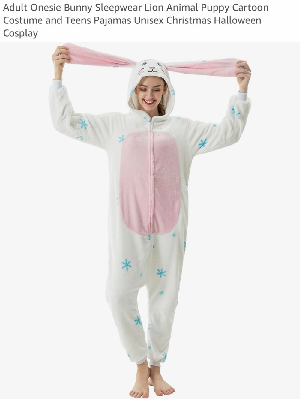 White & Pink Bunny Onesie with Blue Snowflake Print
